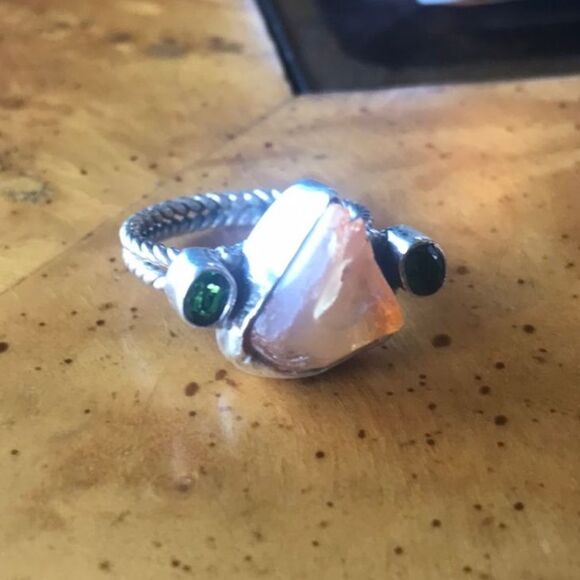 Natural Fire Opal Chrome Diopside Sterling Silver Ring Size 6 - Picture 3 of 6